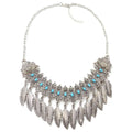 SC Fashion Bohemian Choker Necklace Silver Plated Turquoise Leaf Pendant Choker Necklace for Women Jewelry