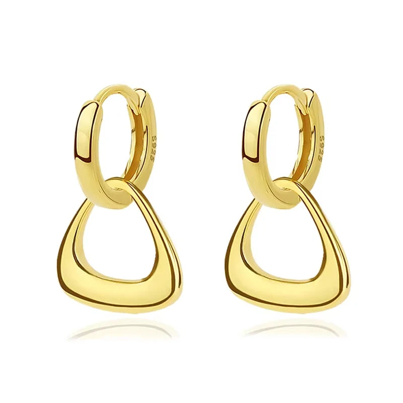 New Arrival Silver 925 18K Gold Plated Pendant Earring Hollow Out Geometric Triangle Shape Hoop Earrings