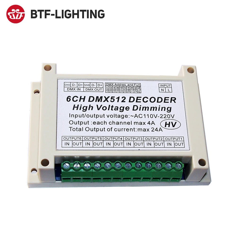 AC110-230V Input 6 Channels DMX DIMMER High Voltage Dimming HVDIM 6Ch Dmx512 Decoder