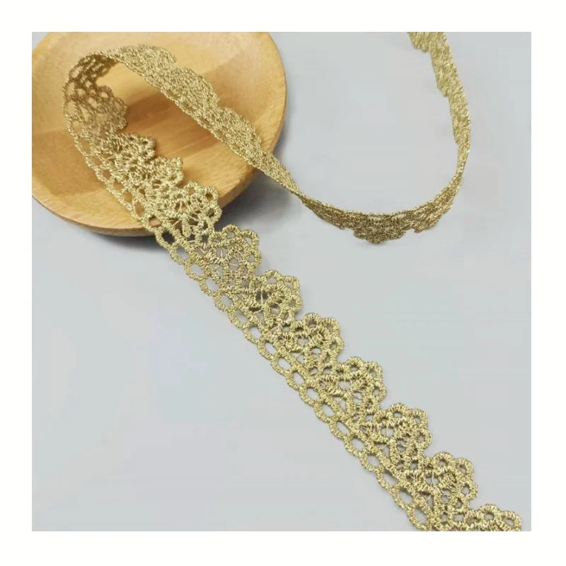 New Special Design Lace Trim Fringe Gold 2 cm Flower Guipure Boutique Golden Lace Trim for Dress Garment BJDB82