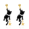 Funny Black Cat Earring for Women Girl Cute Animal Kitten Flower Love Heart Asymmetric Earrings Festival Party Christmas Jewelry