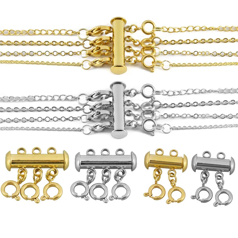 2 Row 3 Row 4 Row Stainless Steel Magnetic Loop Spring Ring Clasp Necklace Detangler DIY Component Connector for Layer Chain