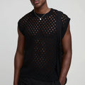 Custom Design Logo Men Crochet T-shirt Knitted Mesh Hollow Out Shirt  Oversized Boxy Open Stitch Crew Neck Knitted Vest