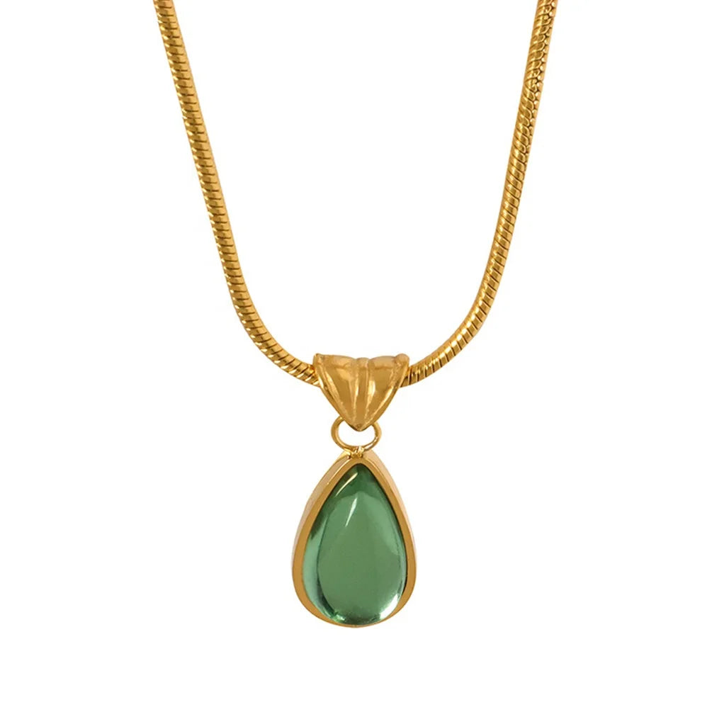 Alin Water Droplet Shape Pendant With Quartz and Gemstone Necklace Natural Stone Beaded Jewelry