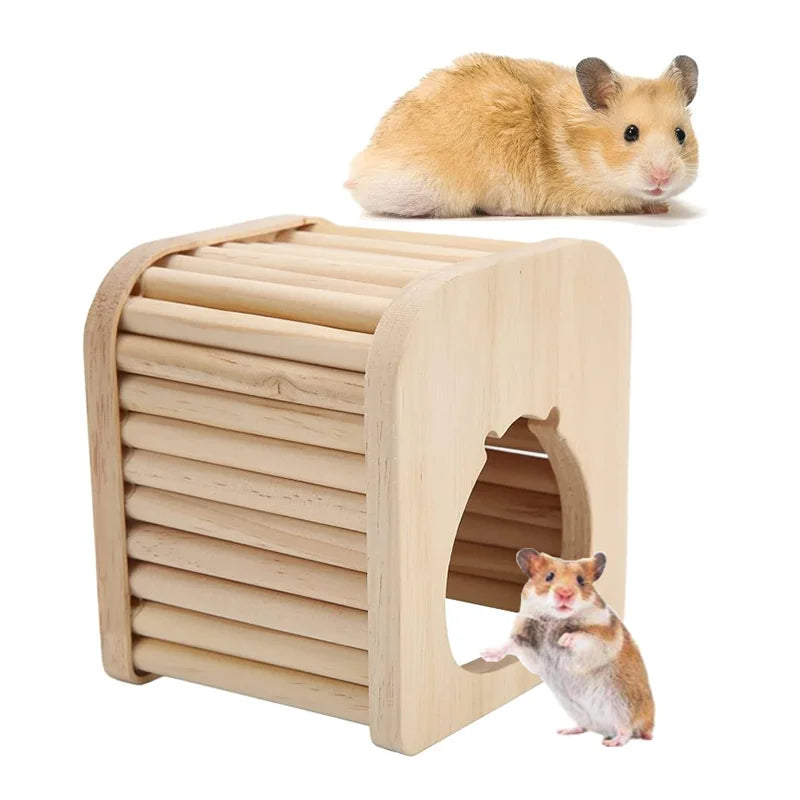 Solid Wood Small Pets Sleeping Hut Hamster Hideout House with Attractive Pattern