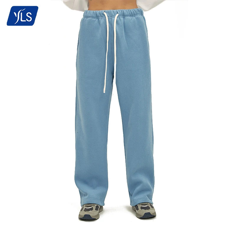 YLS Mens Casual Sweatpants Mid Heavy Cotton 350 Gsm Eco-Friendly High Street Open Bottom Oversized Running Loose Fit Joggers