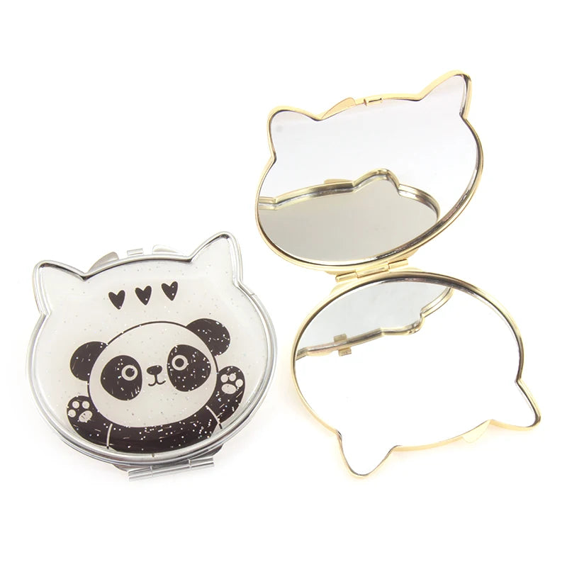 2022 New Design Cute Lovely Panda Design Cat Face Shaped Compact Pocket Mirror with Epoxy Resin Coating
