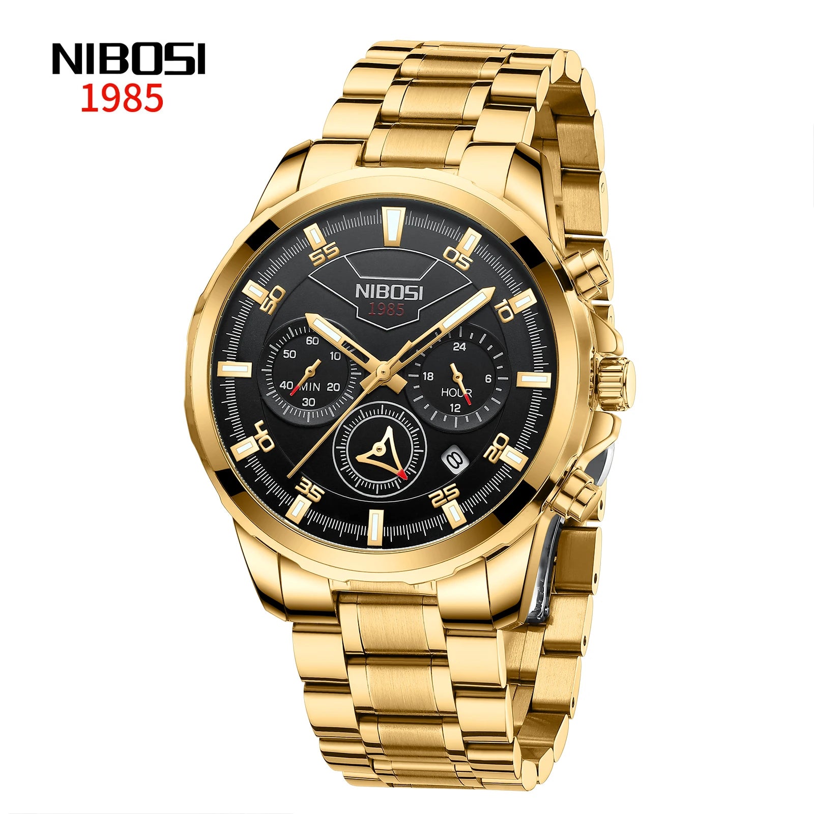 NIBOSI 2536 Men Quartz Watches Stainless Steel Band Chronograph Business Wrist Watches