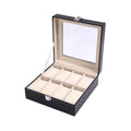 Premium Leather 8 Grids Black PU Square Watch Box Storage Organizer  Holder with Glass Lid