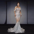 Fashion Show Women Singer Off Shoulder Lace Maxi Evening Formal Party Dress