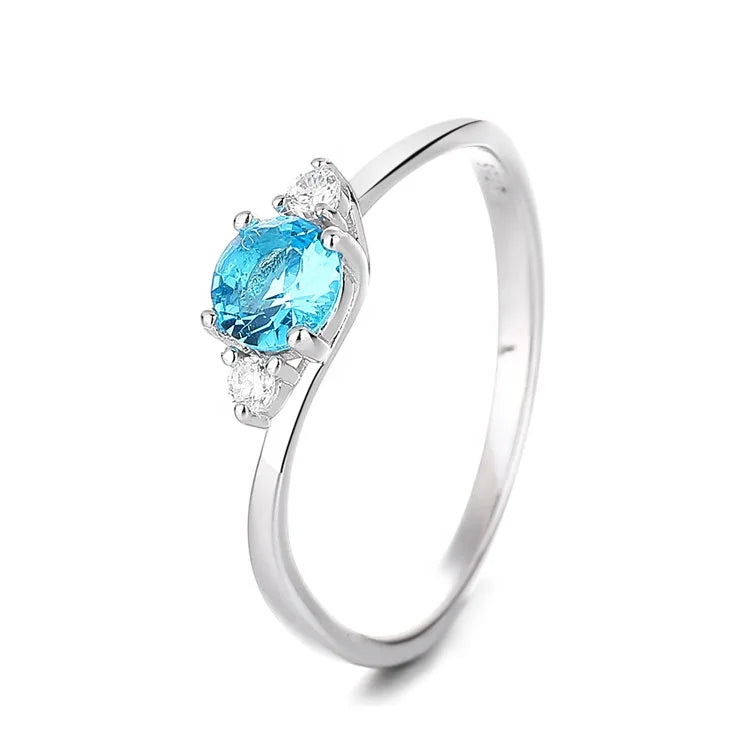 Yaeno Pure Silver 925 Mini Blue Topaz Gemstone Ring Thin Band Finger Ring for  Women Gift