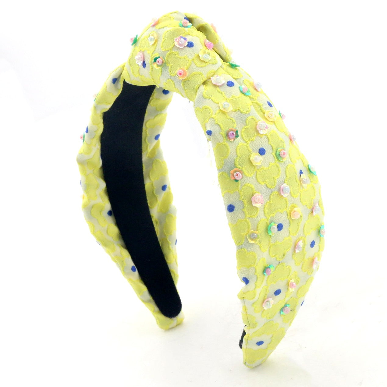 New Spring and Summer Hand Sewn Sequin Crystal Flower Pearl Beads Headband Top Knotted Designer Fashion Bling Hairband for Women