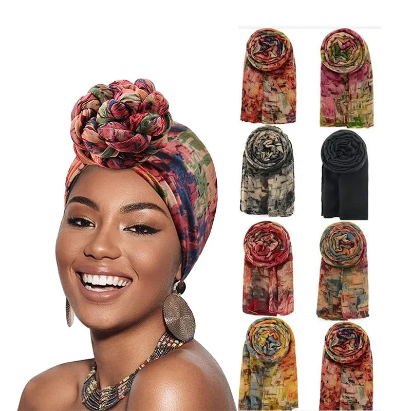 Factory Wholesale Tie-Dyed Headscarfs African Style Turban Soft Cotton Women Hair Care Turbans