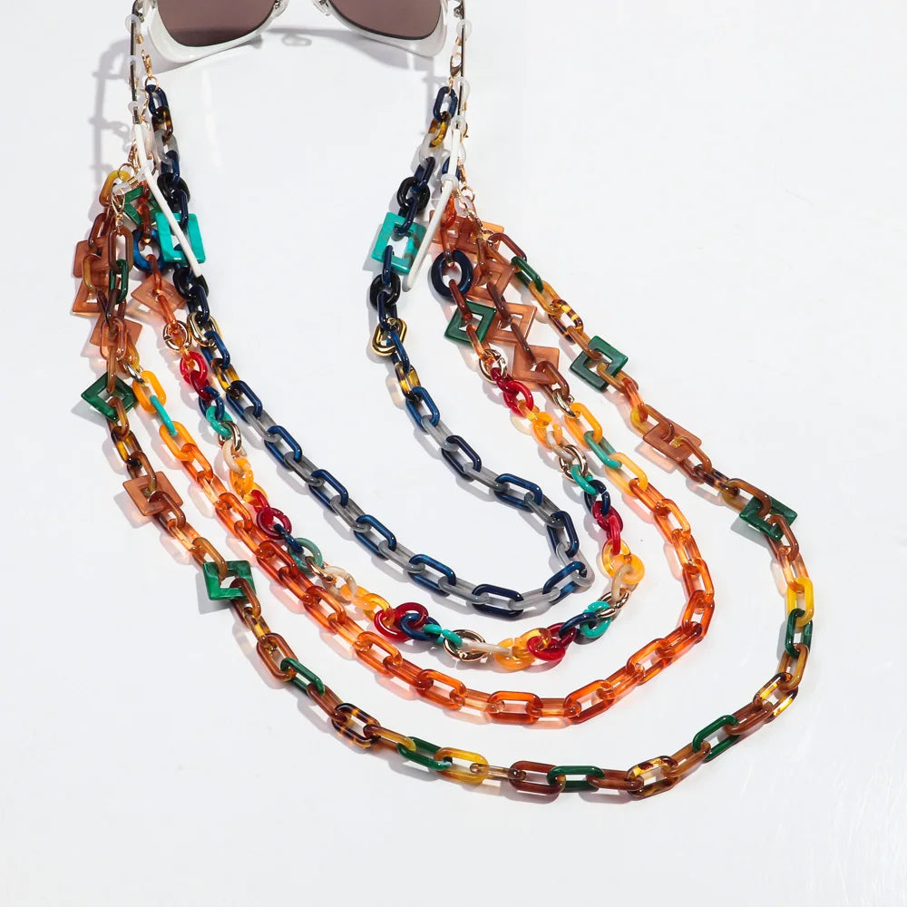 Vintage Mixed Marble Geometric Link Bohemian Style Sunglasses Chain Amber Leopard Turquoise Resin 70cm Acrylic Eyewear Chain