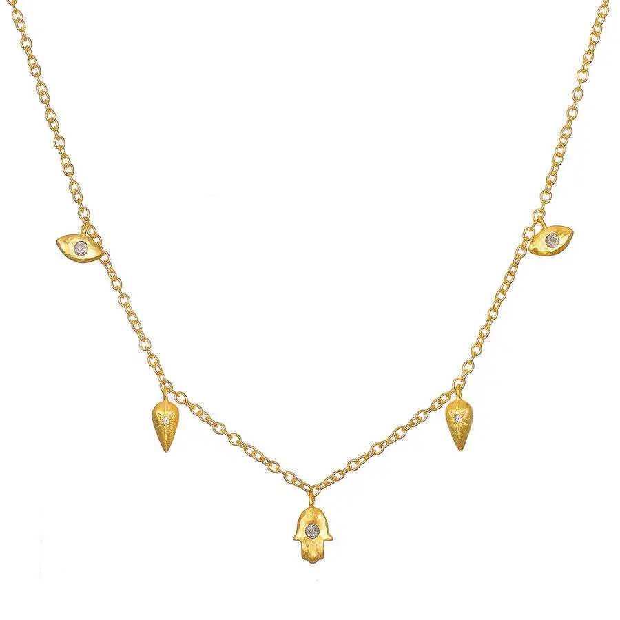 European American Style Stainless Steel Eye Devil Necklace Zircon Link Chain Geometric Pattern Shell Trendy Christian Parties