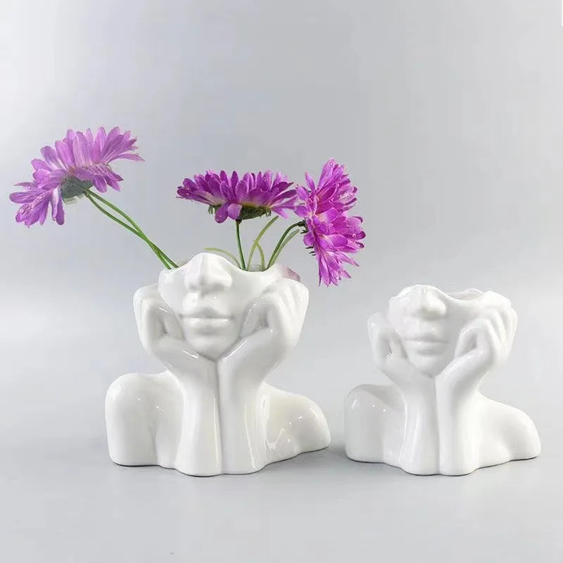 Hotsell Elegant Face Resin Vase Art Deco Design Sculpture Flower Plant Pot Home Decoration Resin Crafts