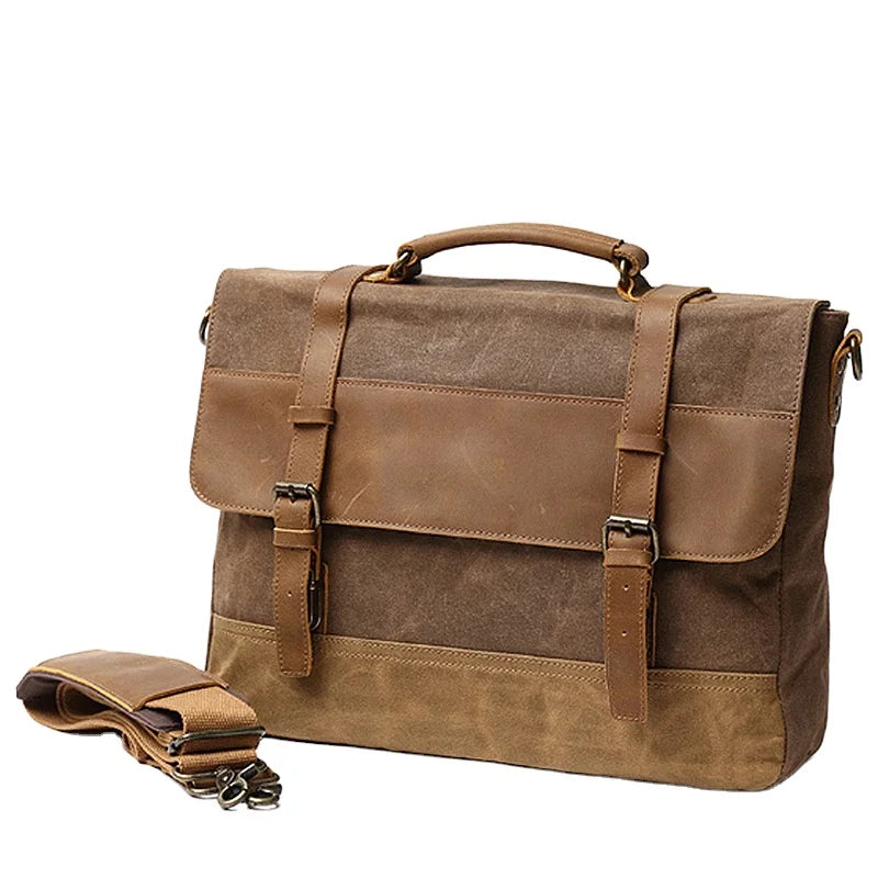 Men's Genuine Leather Vintage Shoulder Briefcase & Messenger Bag with Custom Logo for Business Use