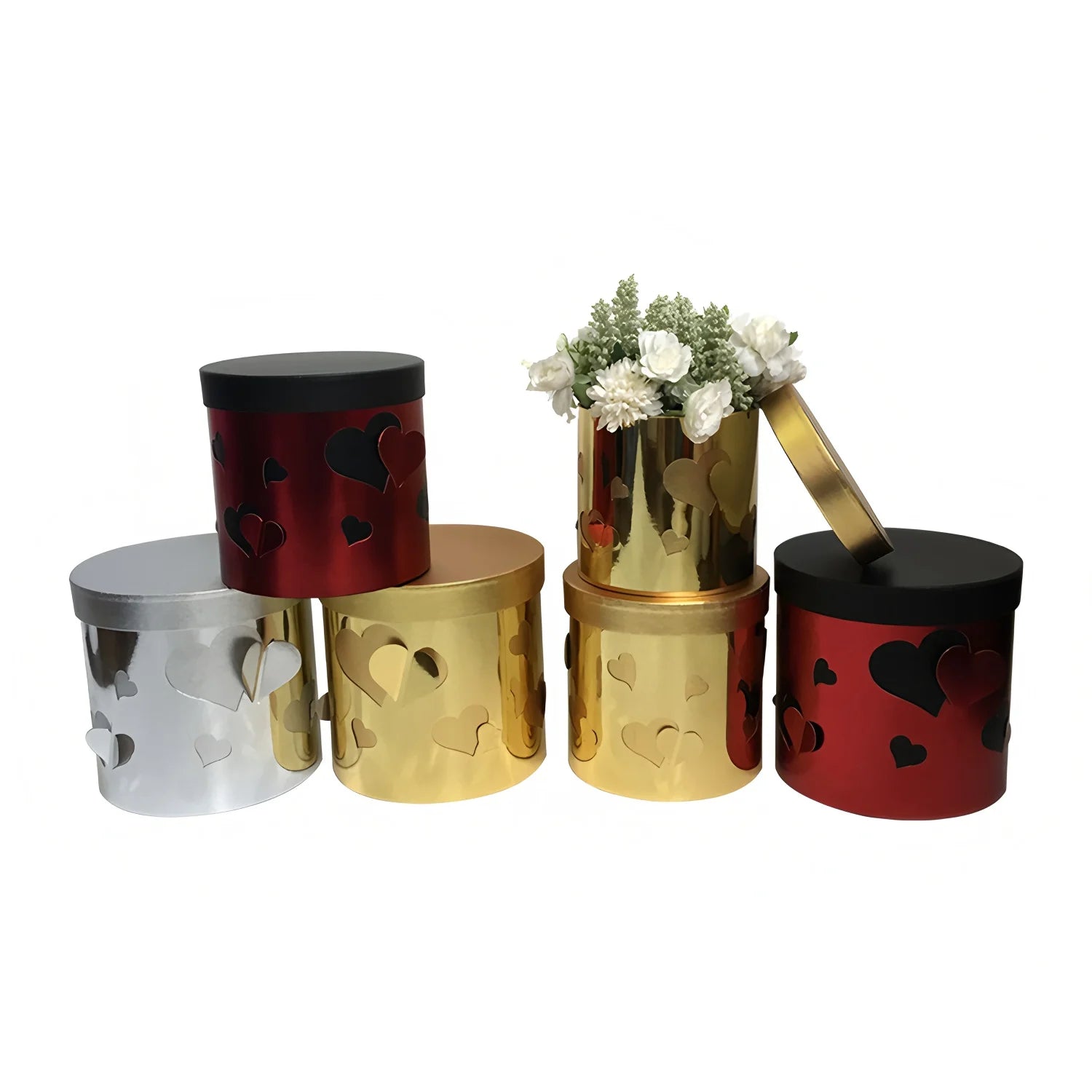 Creative 3D Three-dimensional Heart-shaped Round Three-piece Set Flower Box Hug Bucket Soap Flower Packaging Souvenir Gift Box