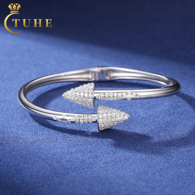 Wholesale Price Iced Out Diamond Cone Geometric Bracelet Bangle 925 Silver Vvs D Moissanite Hip Hop Jewelry Cone Bangle