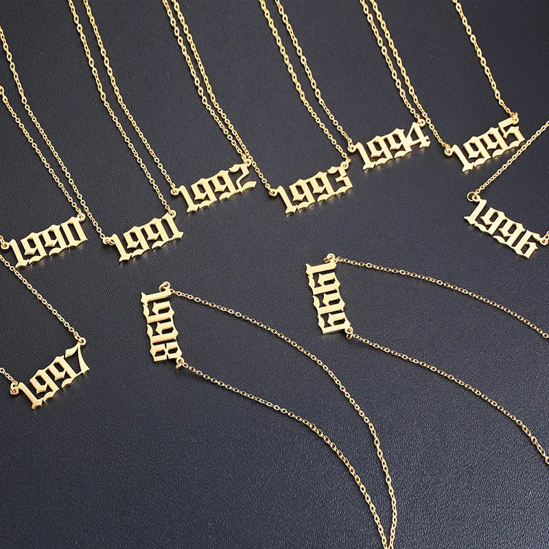 Custom Stainless Steel Angel Number Pendant Necklace 1980-2024 Birth Year Link Chain for Women and Men