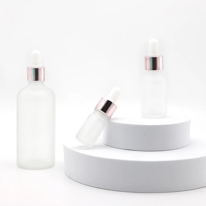 5ml 15ml 20ml 30ml 50ml 100ml Glass Skin Care Packaging Frosted Essential Oil Dropper Bottle Serum Bottle with Rose Gold Dropper