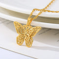 18K Vacuum Gold Plated Filigree Butterfly Pendant Necklace Stainless Steel Hollow Butterfly Necklace for Women