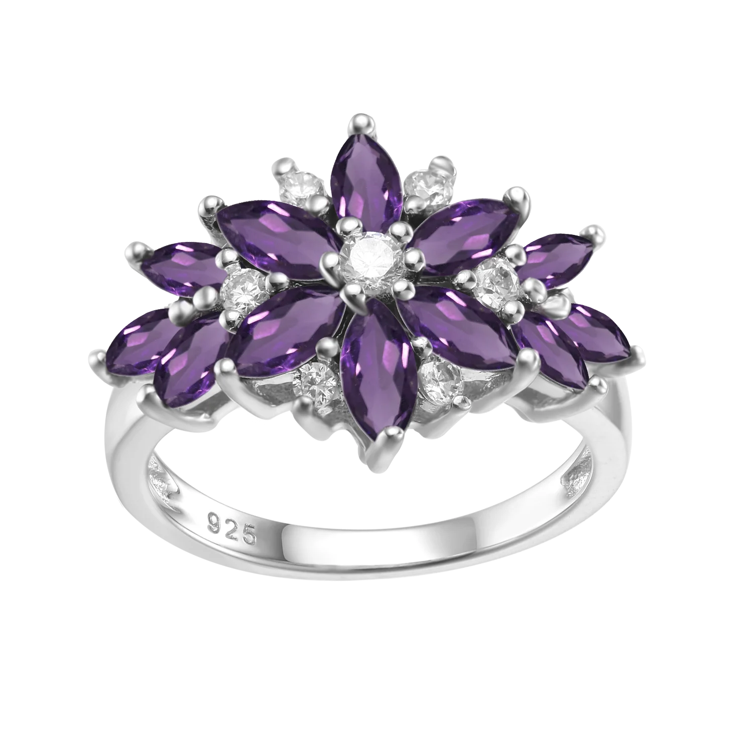 A3732 Abiding Cluster Ring 925 Sterling Silver Jewelry Natural Amethyst Gemstone Wedding Flower Rings for Women Bridal
