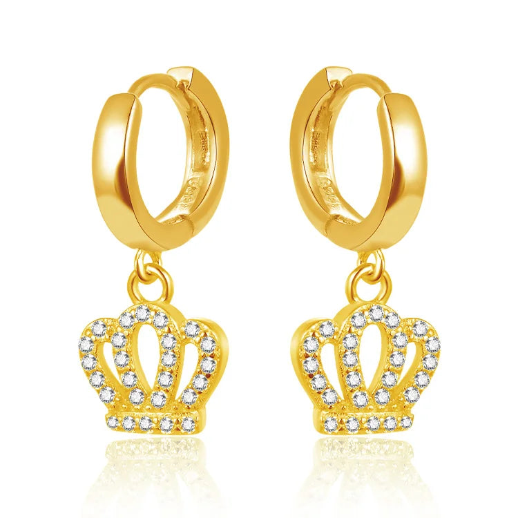 Poliva 925 Sterling Silver 24K Gold Hoop Crown Pendant Mardi Gras Earrings