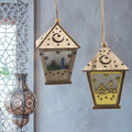 Ramadan Moon House LED Lights Wooden Hanging Pendant Eid Mubarak Muslim Islam Ramadan Decorations Art Craft for Home XJ0275