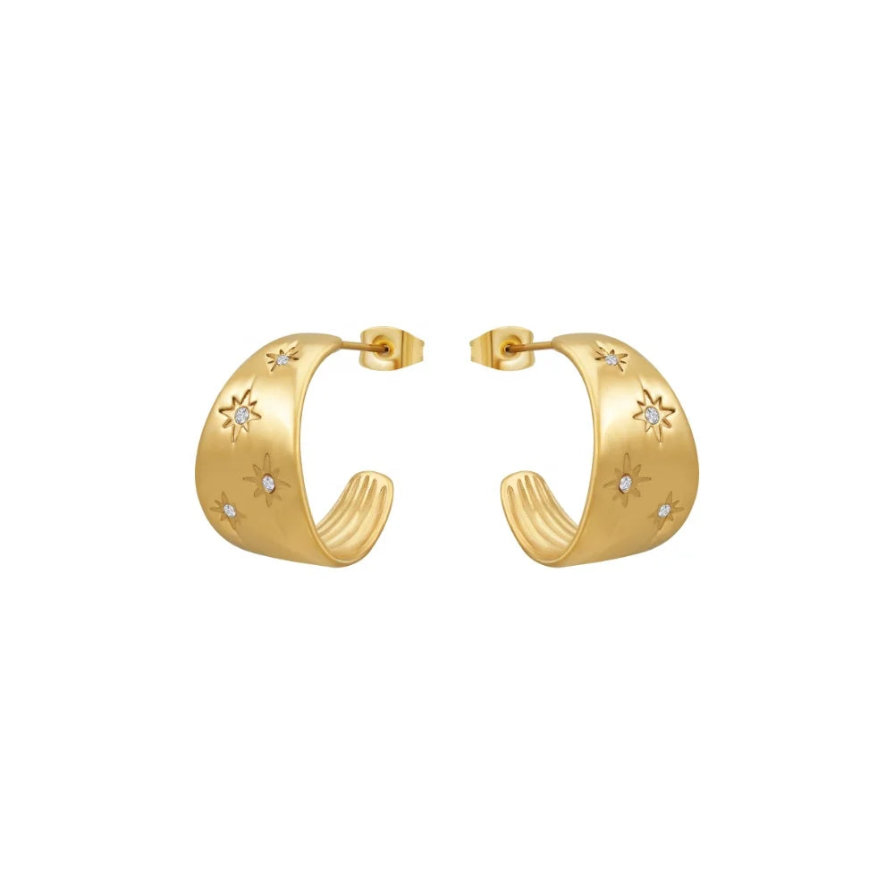 Latest 18K Gold Plated Stainless Steel Jewelry Irregular Octagon Star Zircon Hoop Earrings for Women Earrings E231511