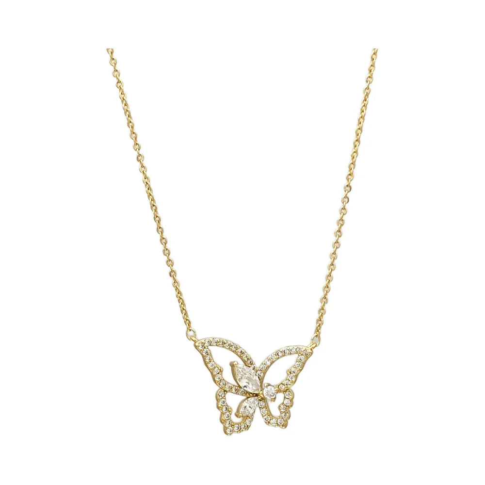 Shiny Zircon Butterfly Pendant Necklace for Women Vintage Style Fashionable Temperament Every Collarbone Chain Gift MegaBDM