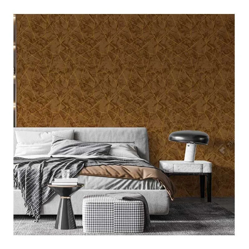 Wholesale Modern PVC Wallpaper for Home & Hotel Decor Brown Geometric Marble Design Waterproof Function Factory Supply