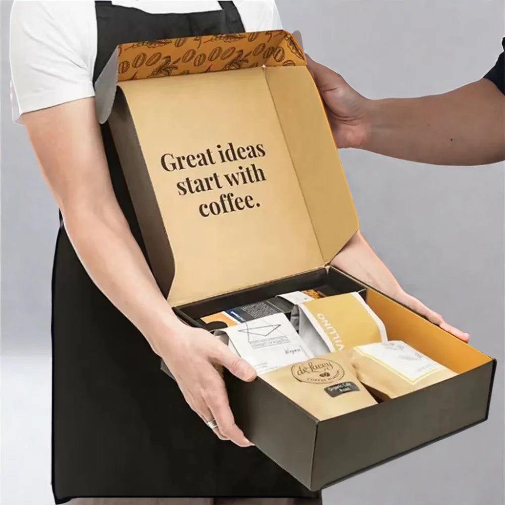 AT PACK Coffee Shop Supplies Custom Logo Holidays Gift Boxes Coffee Mailer Paper Boxes Black Coffee Shop Packaging Mailer Box MegaBDM