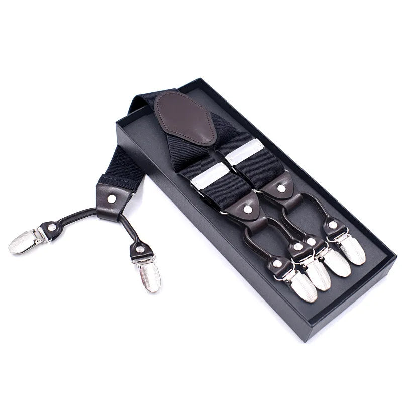 Adult Men's 6-clip Y-Back Suspenders-98 Colors Optional Adjustable Elastic Polyester + Elastic Giftbox Packaging for Backpackers