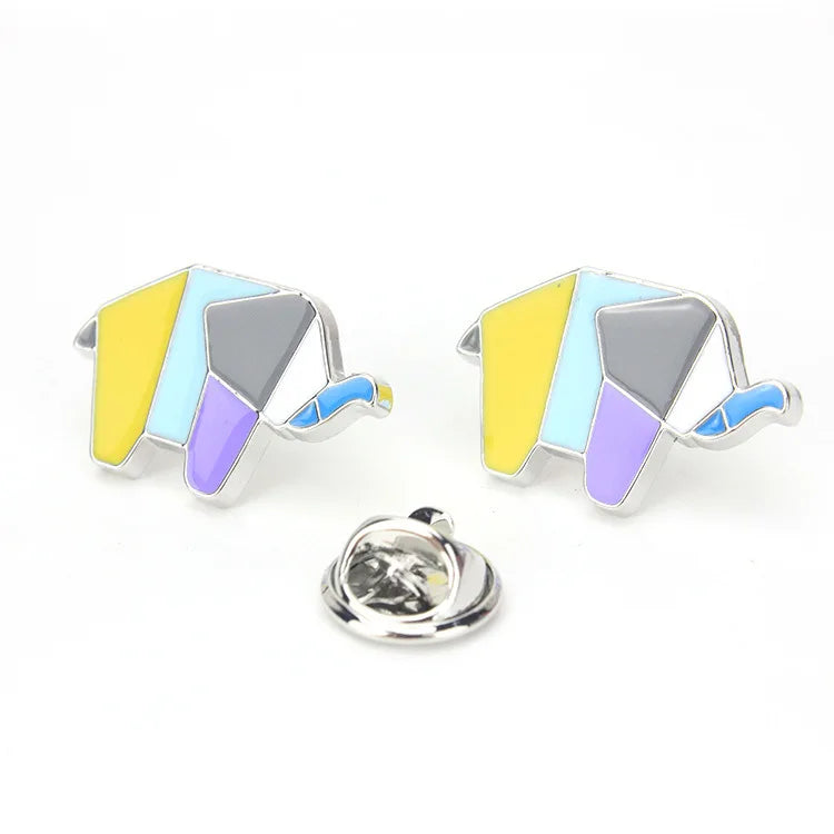 Metal Lapel Pin Cartoon Accessories Creative Geometric Lines Colorful Animal Cat Little Swan Brooch Alloy