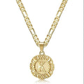 18K Gold Plated Round Letter Pendant Necklace Capital Monogram Necklace Alhpabets From A-Z Figaro Chain Necklace