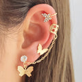 Wholesale Temperament Star Hollow Ear Clips Sparkling Diamond Earrings Elegant Butterfly Tassel Ear Clips Set Gifts for Women