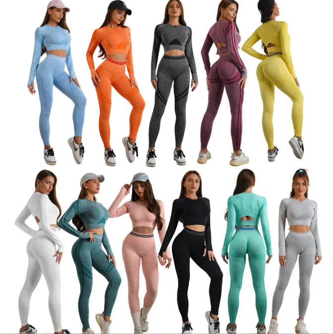 Women Seamless Fitness Yoga Set Sports Yoga Suit Workout Clothes Two Piece Set