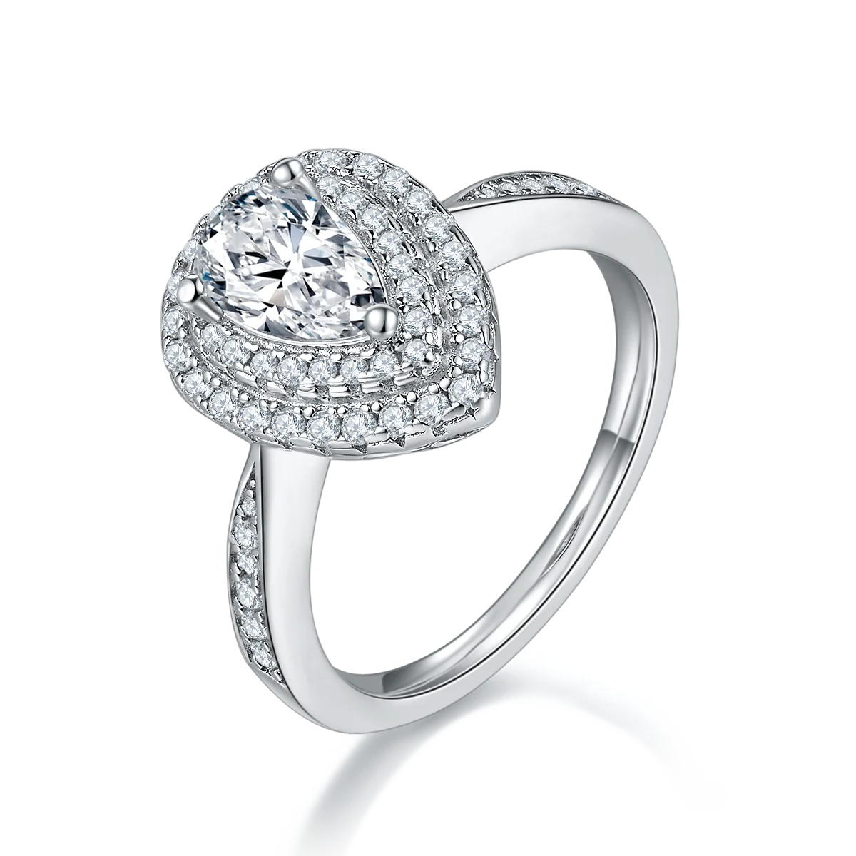 Moissanite Jewelry 925 Sterling Silver Engagement Moissanite Ring Round Brilliant 1.5ct VVS Diamond Ring Pear Shape