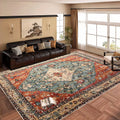 Large Vintage Bohemian Farmhouse Area Rug Washable Anti-Slip Easy Clean Wear Resistant Low Pile Soft Faux Cashmere Surface