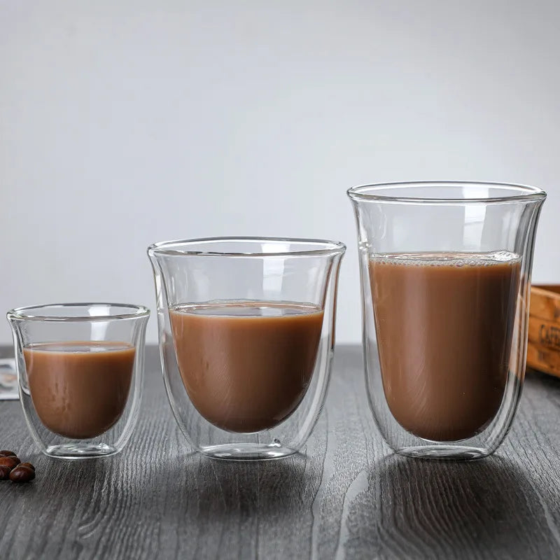 Office Double Layer Transparent Heat Resistant Glass Tea Cup Food Grade Double Walled High Borosilicate Coffee Mug