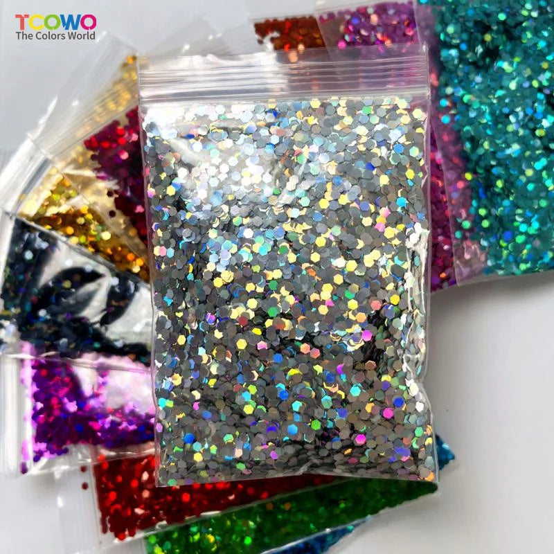 One Size Glitter 1mm 2mm 2.5mm Sequins Hexagon Shaped Sequins Single Size Holographic Chunky Glitter