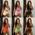 2023 Summer Co Ord Set Women Solid Color Threaded Suit Casual Vest Shorts Suit Custom logo Suit