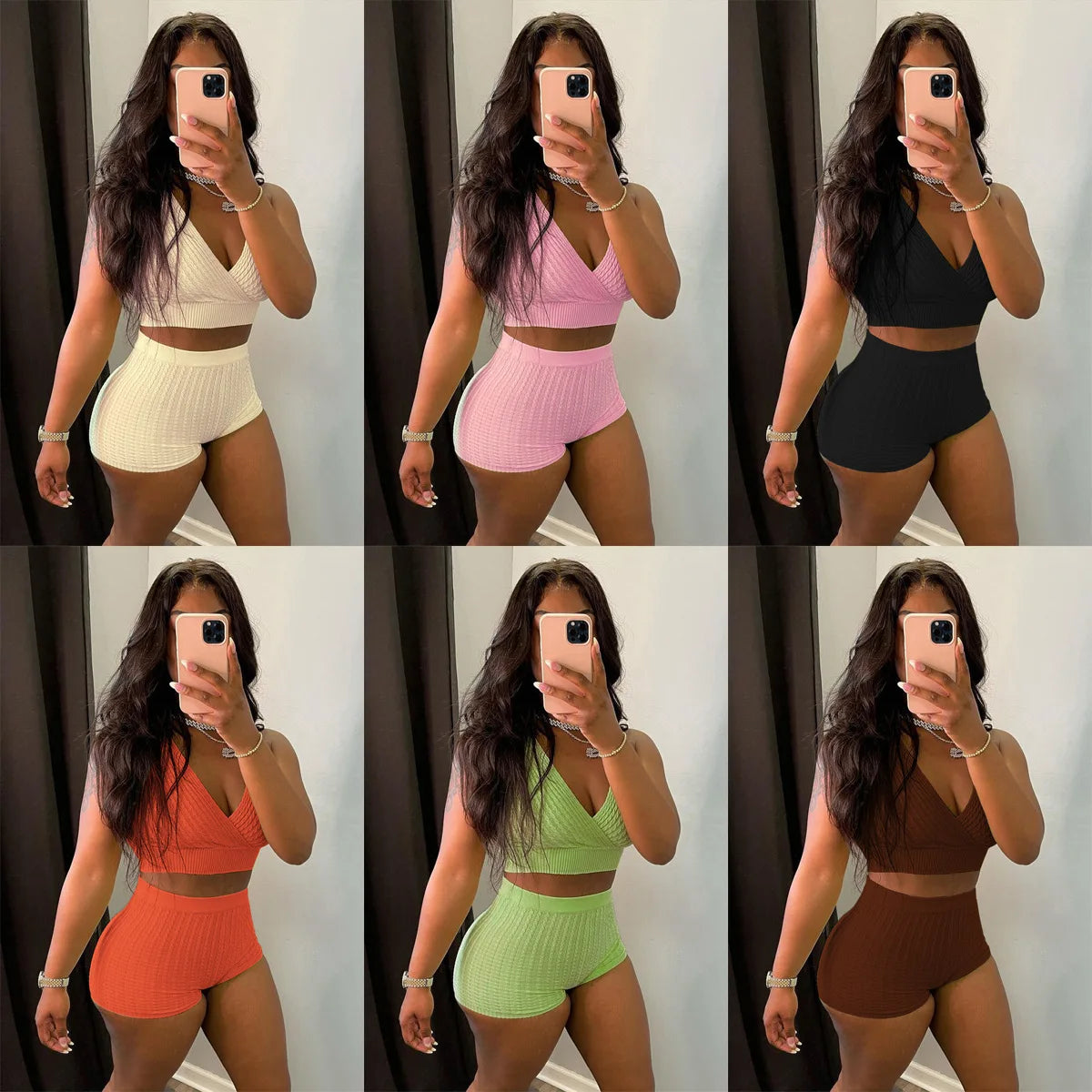 2023 Summer Co Ord Set Women Solid Color Threaded Suit Casual Vest Shorts Suit Custom logo Suit