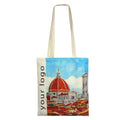 Custom Natural White Full Color Shoulder Hand Shopping Bag Long Handle Tote Cotton Canvas Bag