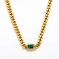 Joolim Stainless Steel 18K Gold Plated Luxury CZ Pave Green Clear Chunky Statement Pendant Necklace Jewelry Wholesale