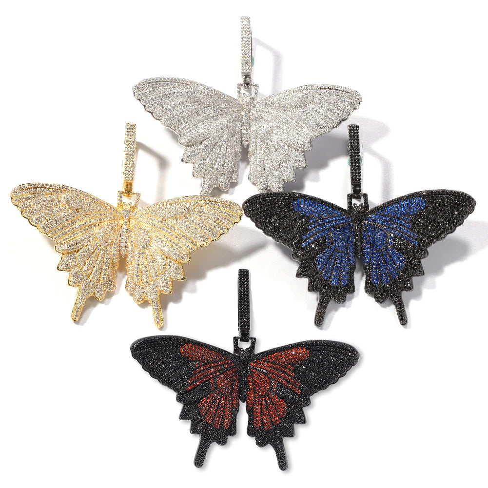 Popular Purple Butterfly Cuba Pendant Necklace with Zircon Gold Jewelry Fashionable Bling Diamond for Women Men Big Necklaces