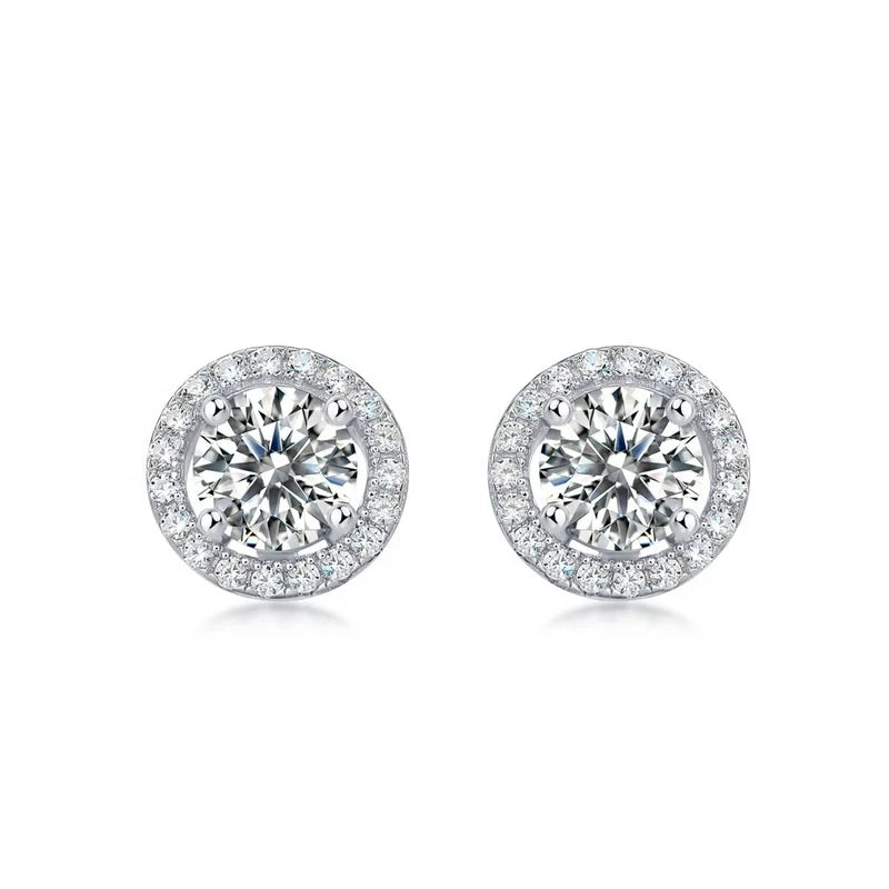 Fine Jewelry Sterling Silver Round Cut Diamond Earrings White Gold Color Moissanite Diamond Stud Earrings for Women