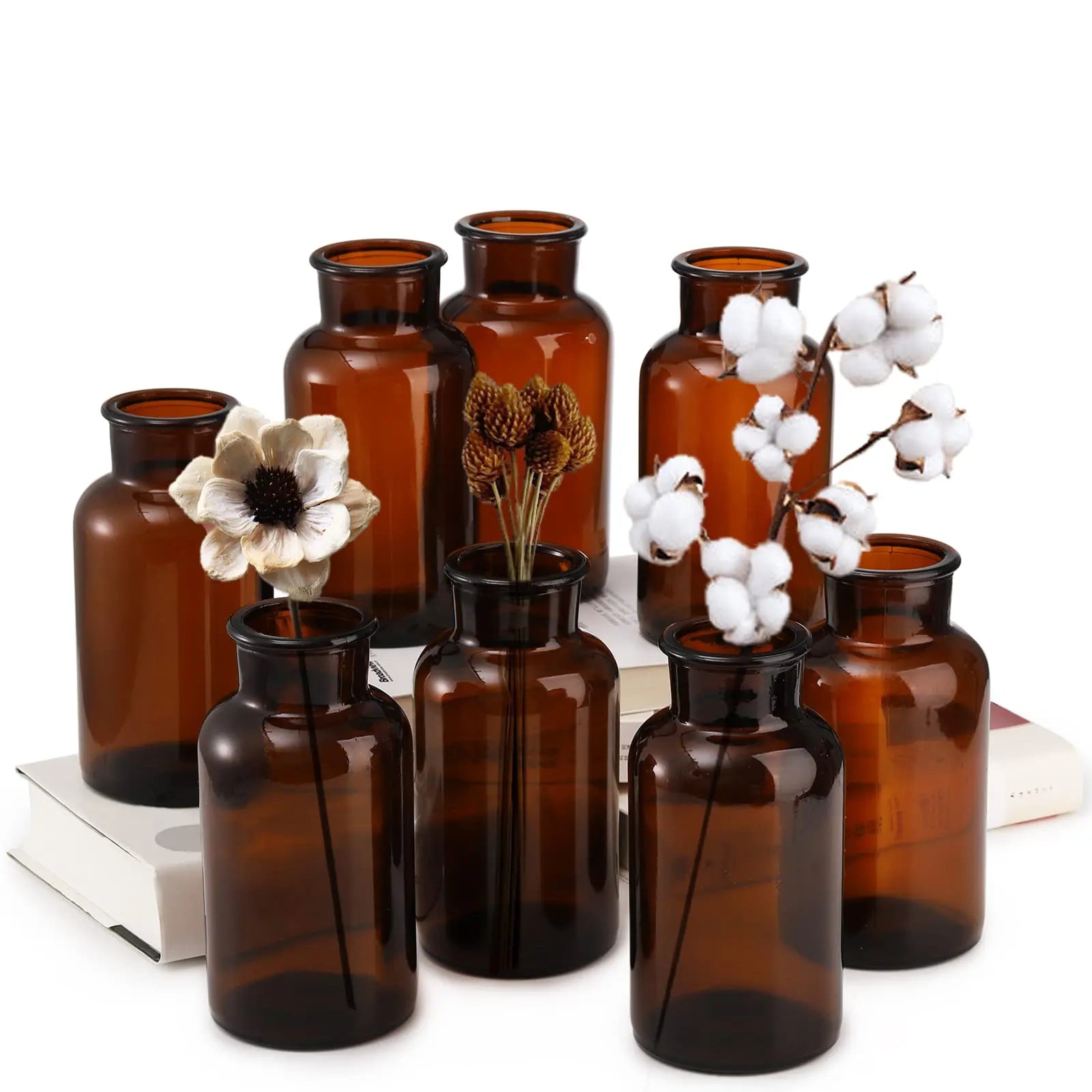 Amber Glass Flower Vase Small Bud Vases Decorative Glass Bottles Modern Apothecary Jars Home Decor Dining Table Wedding Hand