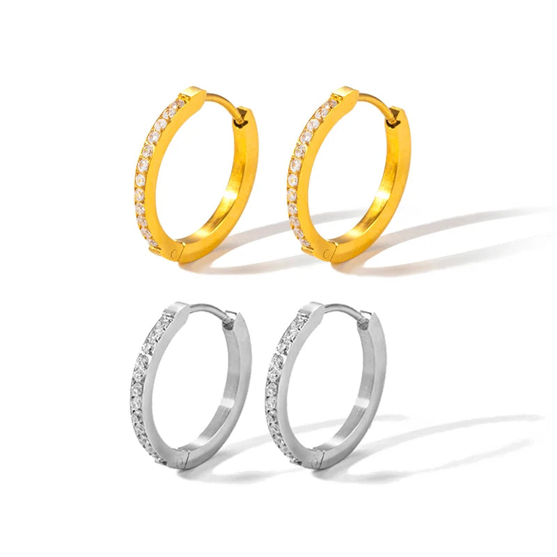 Women's Customized Luxury Stainless Steel Geometric Minimalist Earrings Waterproof Gold Plated with Zircon Stones Trendy Style